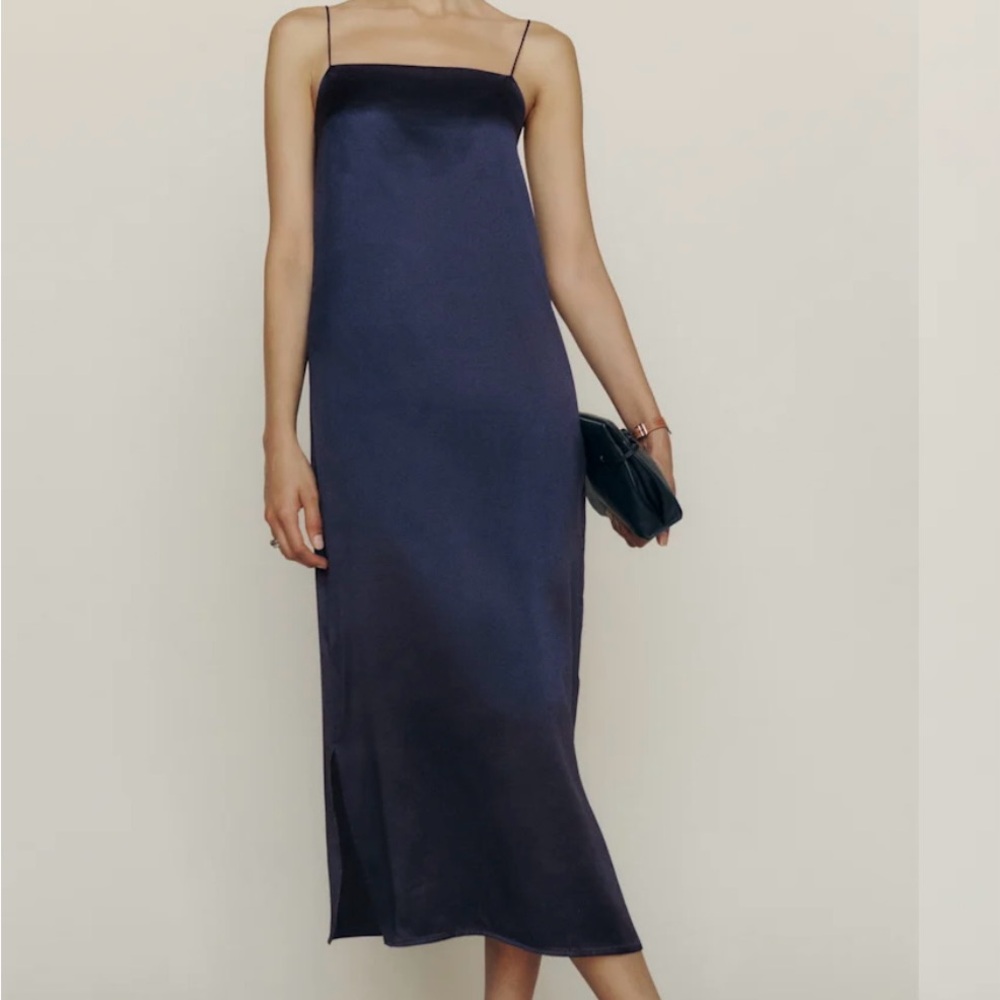 Reformation Yoshe Dress - Navy Blue Slip Dress